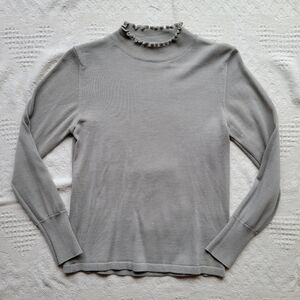 Casual Business Long-sleeve Mock Ruffled Turtleneck Wool Blend Soft Cozy Sweater